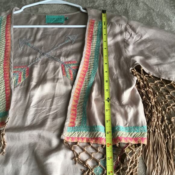 Judith March Duster Cardigan Boho Western Brown Crochet Fringe Sz M - Picture 8 of 8